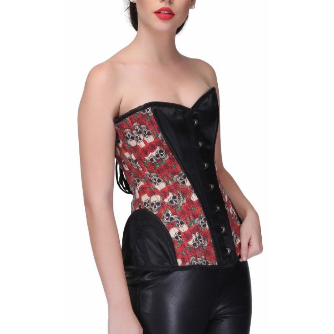 Billie Skull Overbust Corset Side View - Naughty Kitten Clothing