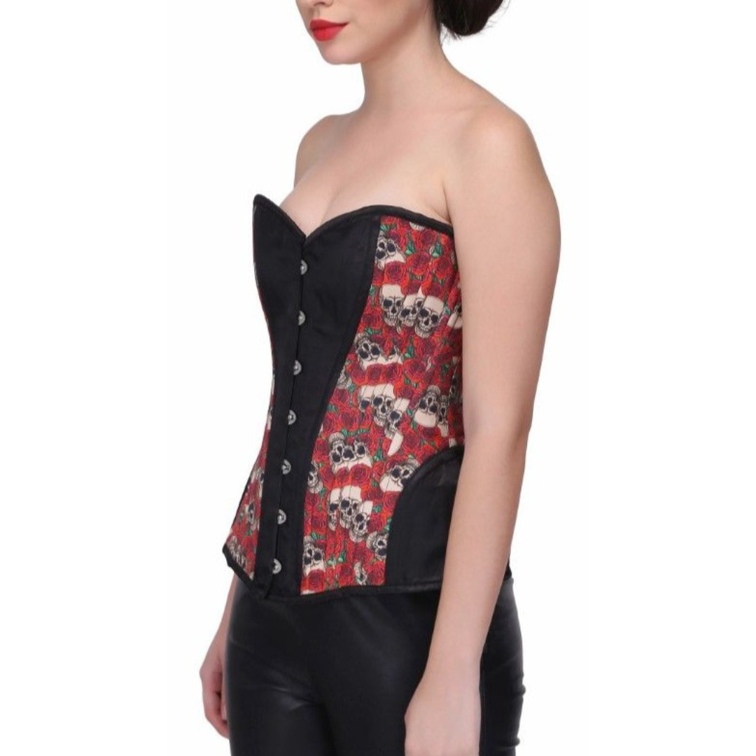 Billie Skull Overbust Corset Side View - Naughty Kitten Clothing
