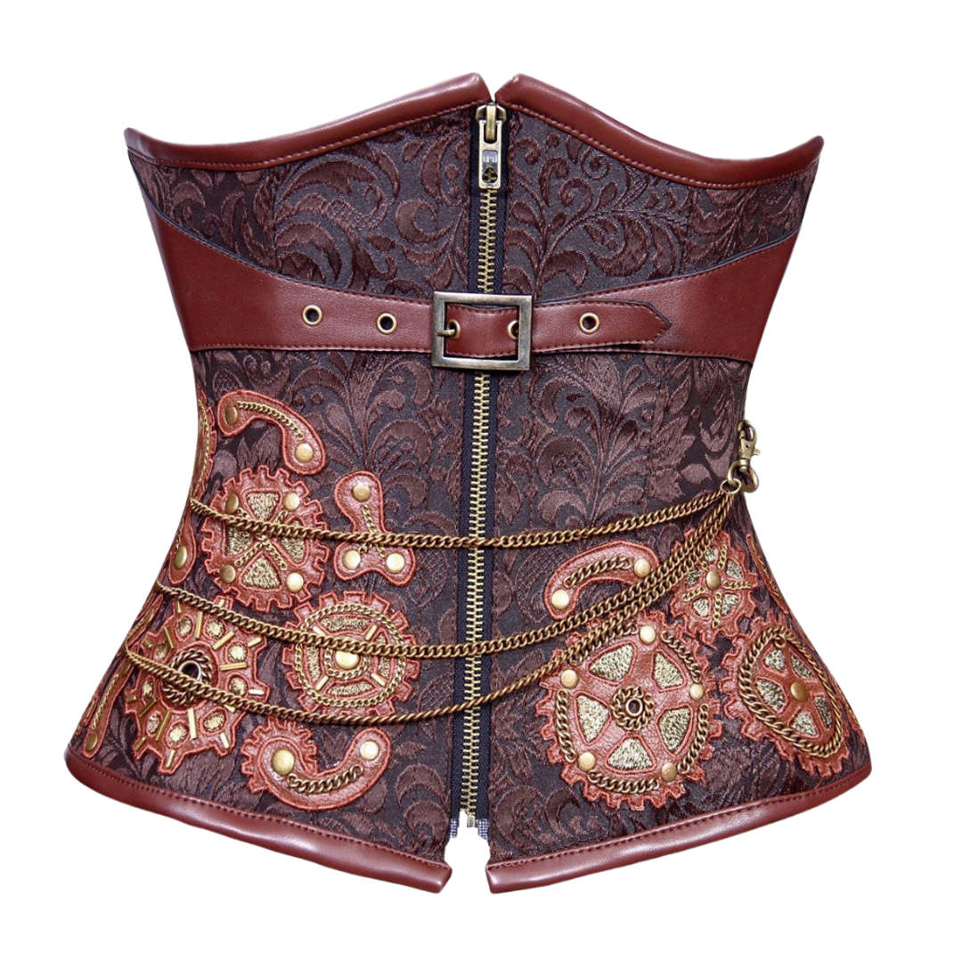 Bria Steampunk Chain Underbust Corset Front View- Naughty Kitten Clothing