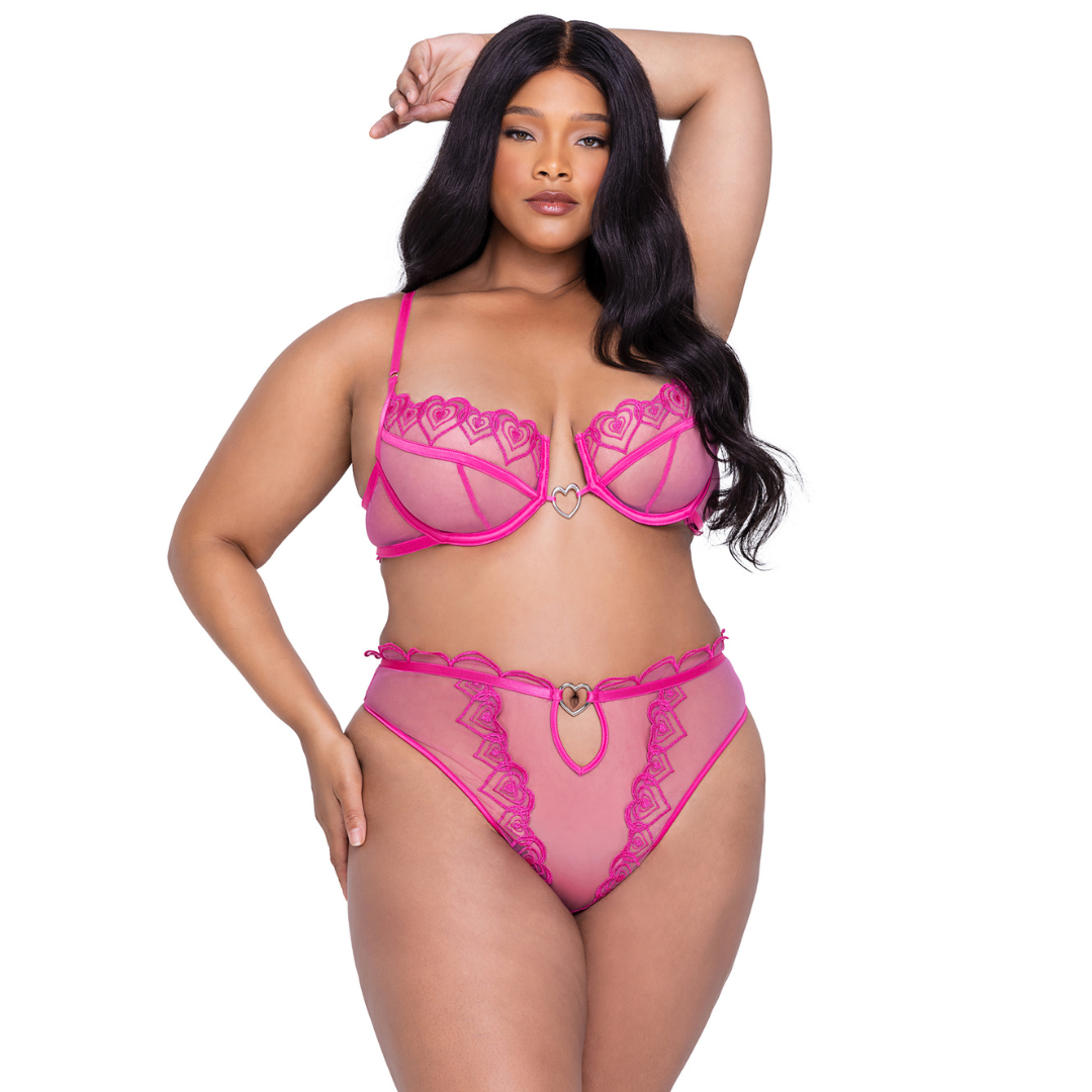 Naughty Kitten Clothing Bubblegum Heart 2-Piece High Waisted Set Front View Plus Size Lingerie