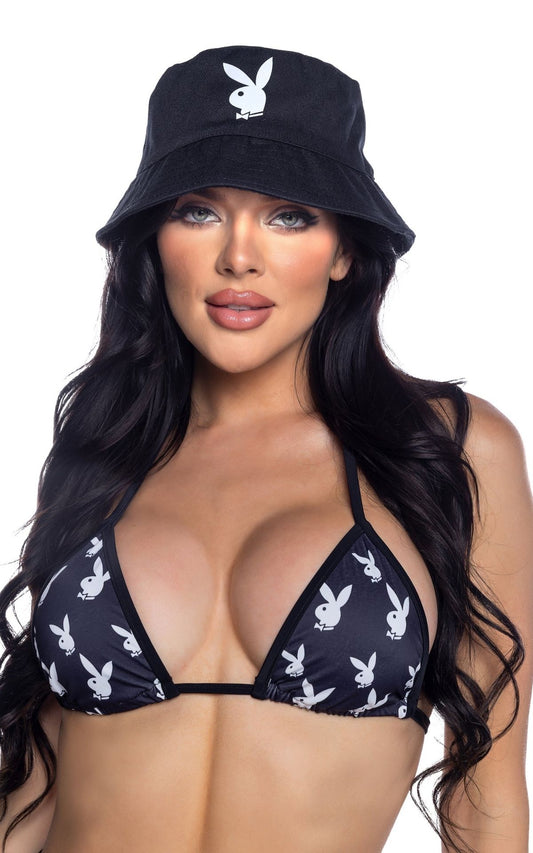 Naughty Kitten Clothing  Bunny Bucket Hat Front View Playboy Swimwear Accessories