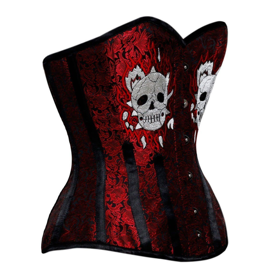 Calista Brocade Skull Corset Side View - Naughty Kitten Clothing
