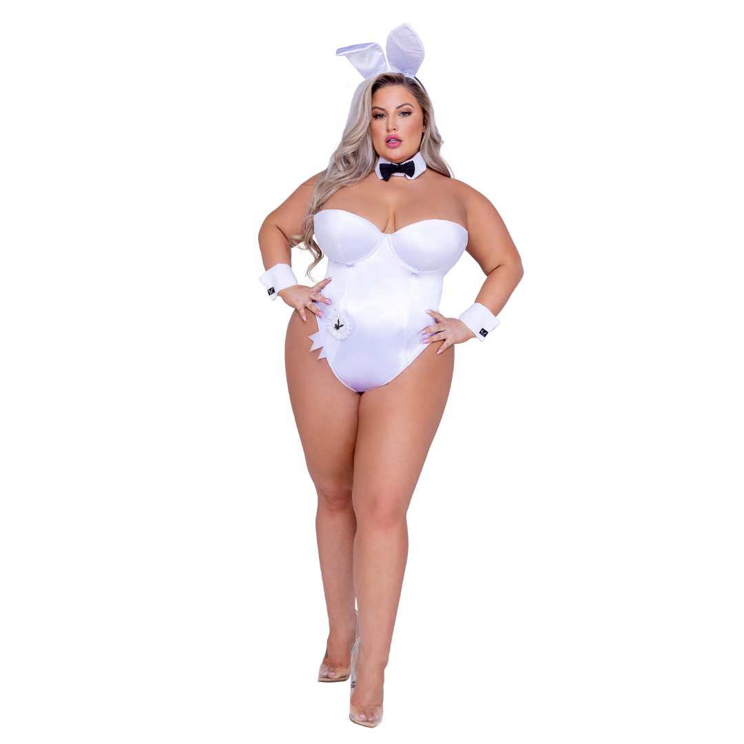 Naughty Kitten Clothing Classic Playboy Bunny Costume White Front View Plus Size Playboy Costume
