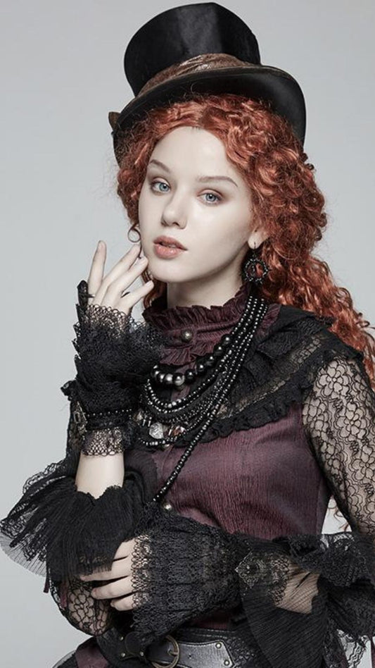 Naughty Kitten Clothing Goth Vintage Handmade Lace Gloves Front View Alternative Fashion Gothic Accessories
