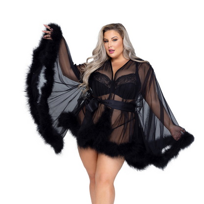 Naughty Kitten Clothing Hollywood Glam Luxury Mini Robe Black Plus Size Lingerie