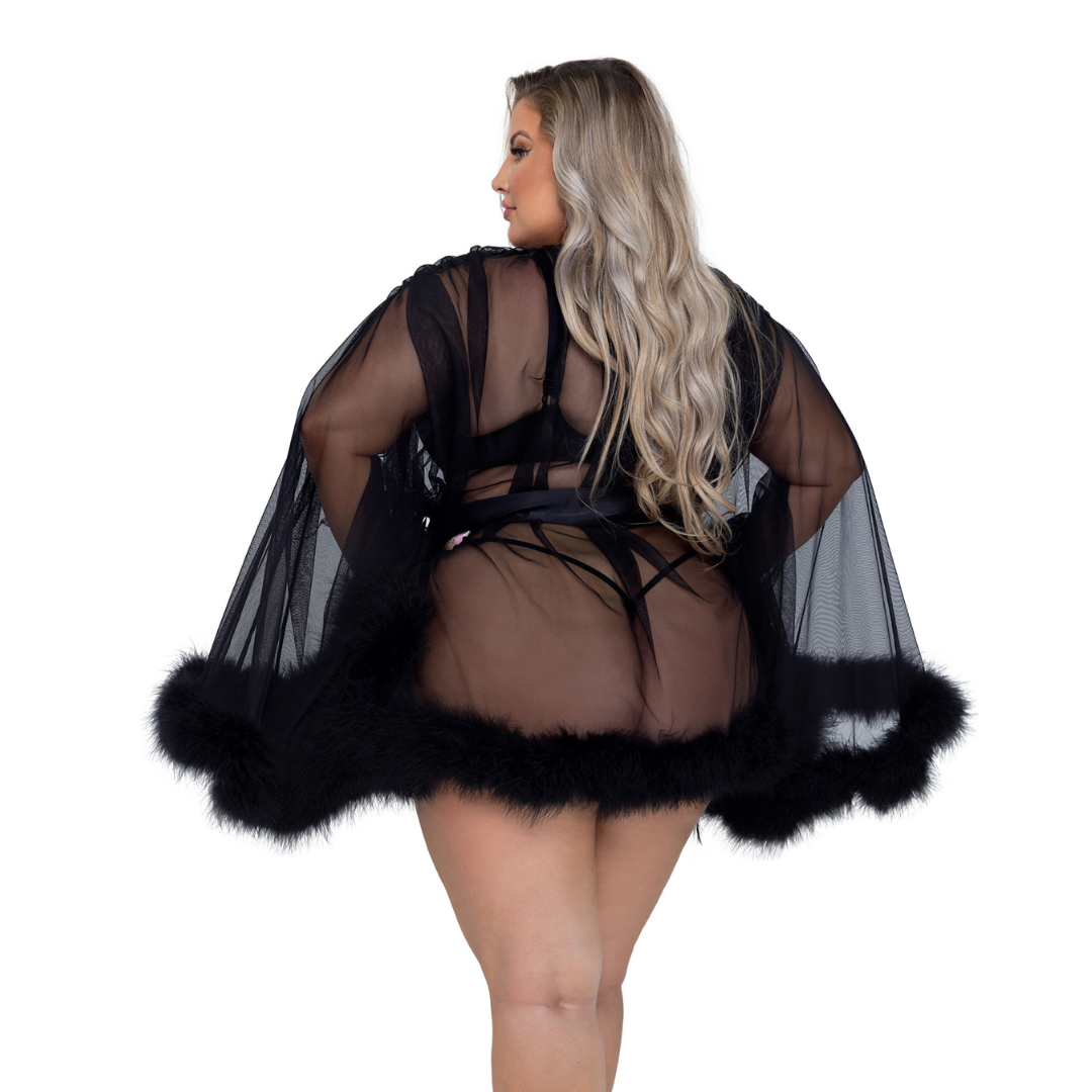 Naughty Kitten Clothing Hollywood Glam Luxury Mini Robe Black Rear View Plus Size Lingerie