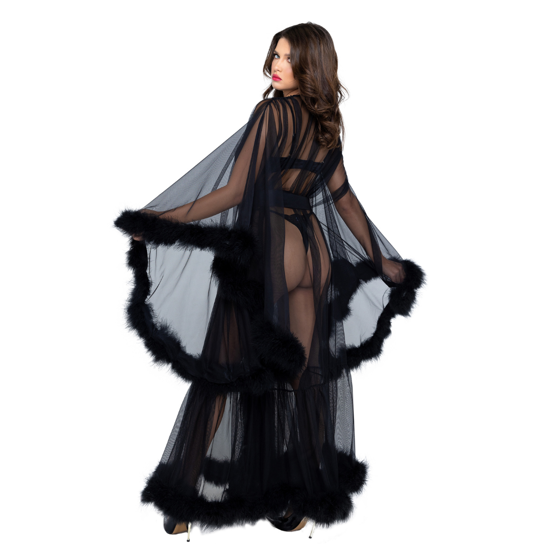 Naughty Kitten Hollywood Glam Luxury Robe Black Rear View Lingerie