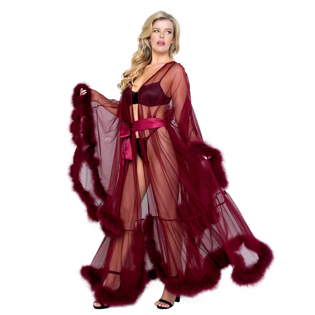 Naughty Kitten Hollywood Glam Luxury Robe Burgundy Front View