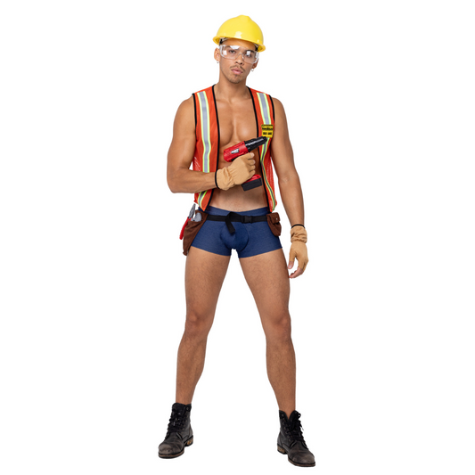 Naughty Kitten Clothing Mens Construction Hard-Worker Costume Front View Halloween Couples Costume