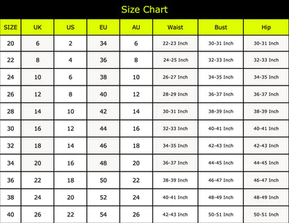 Naughty Kitten Corset Size Chart