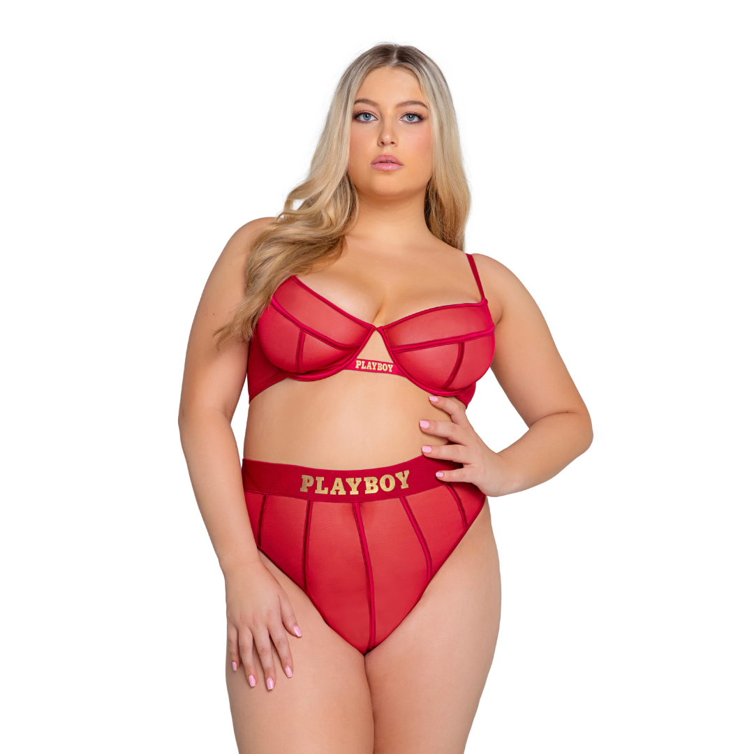 Naughty Kitten Clothing Playboy Cage 2-Piece Set - Red Front View Red Plus Size Playboy Lingerie