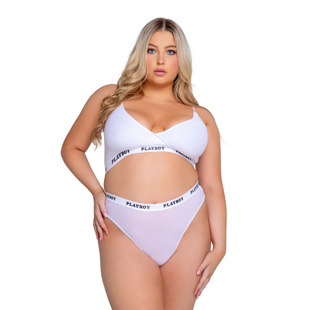 Naughty Kitten Clothing Playboy Lifestyle 2-Piece Set - White Front View Plus Size Playboy Lingerie