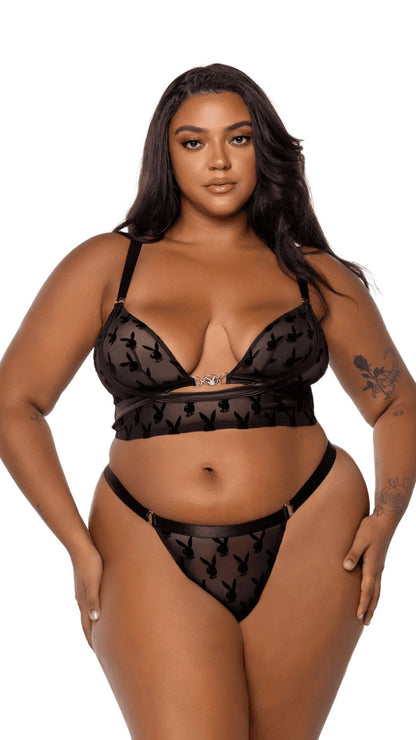 Naughty Kitten Clothing Playboy Bunny Charm Bralette 2pc Set Front View Playboy Plus Size Lingerie