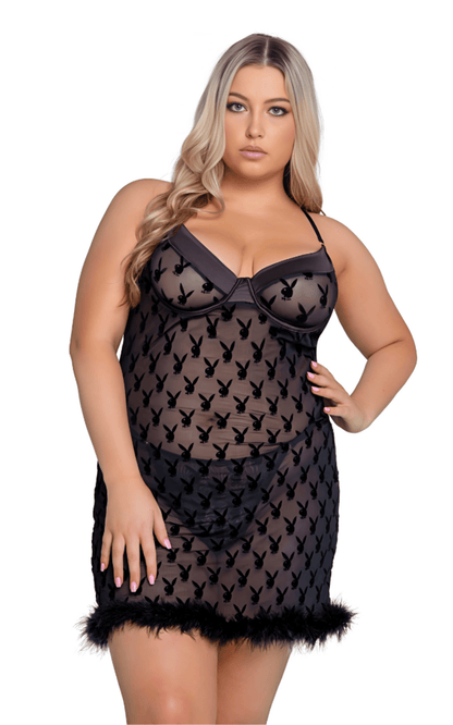 Naughty Kitten Clothing Playboy Bunny Noir Chemise Front View Playboy Lingerie Plus Size