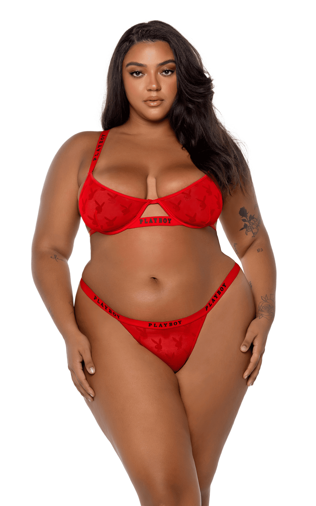 Naughty Kitten Clothing Playboy Bunny Rouge 2pc Set Front View Playboy Lingerie Plus Size