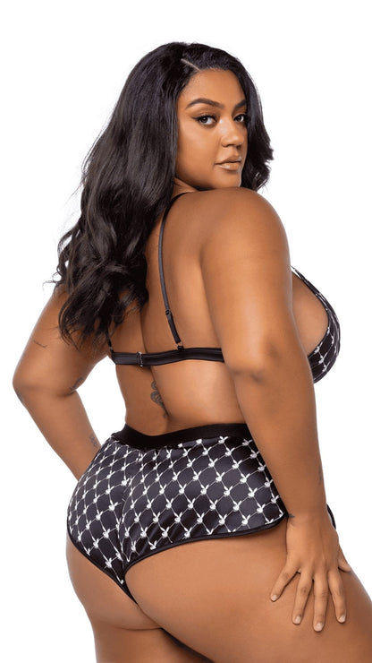Naughty Kitten Clothing Playboy Bunny Smoke Lounge 2pc Set Rear View Playboy Plus Size Lingerie Sleepwear