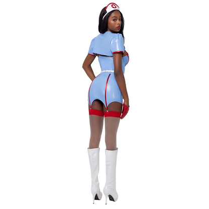 Naughty Kitten Clothing Retro Nurse Vinyl Costume Rear View Halloween Costume