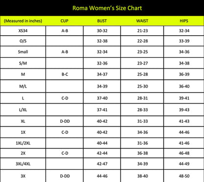 Naughty Kitten Clothing Roma Women's Size Chart