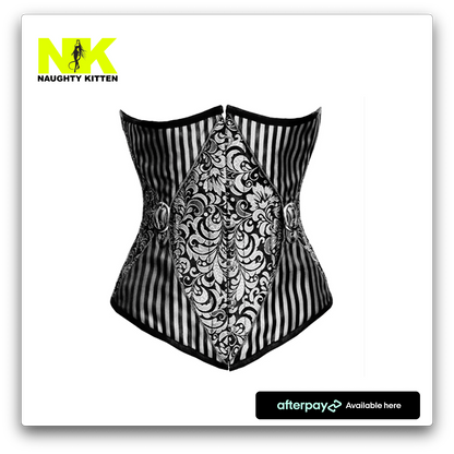 Naughty Kitten Clothing Rita Pinstripe & Brocade Corset Front View