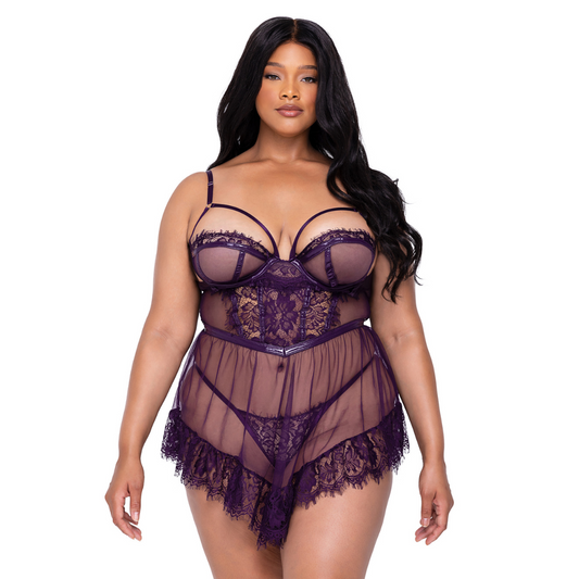 Naughty Kitten Clothing Sugar Plum Babydoll 2-Piece Set front View Plus Size Lingerie