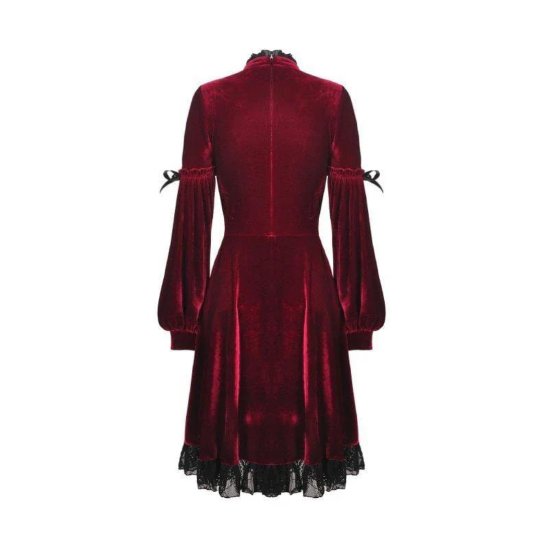 Naughty Kitten Clothing Women's Vintage Lace Collar Velvet Dresses Red Rear View Alternative Gothic Wear