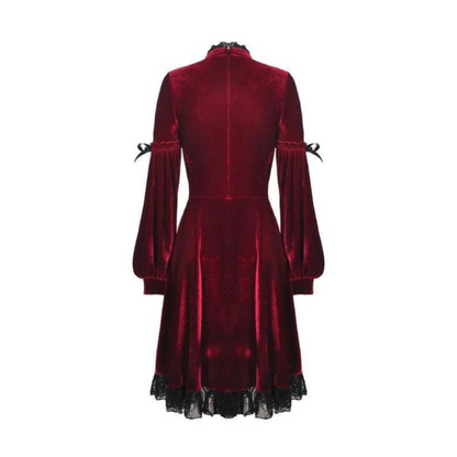 Naughty Kitten Clothing Women's Vintage Lace Collar Velvet Dresses Red Rear View Alternative Gothic Wear