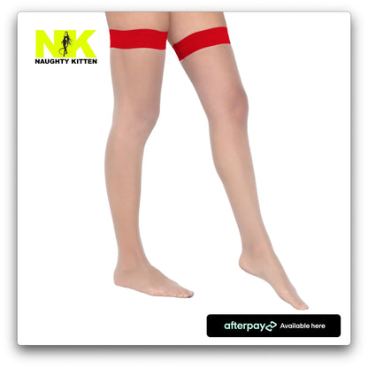 Coloured Stay up Stockings - Black, Hot Pink, Red - Naughty Kitten Clothing