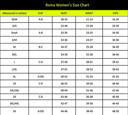 Naughty Kitten Clothing Roma Women's Size Chart